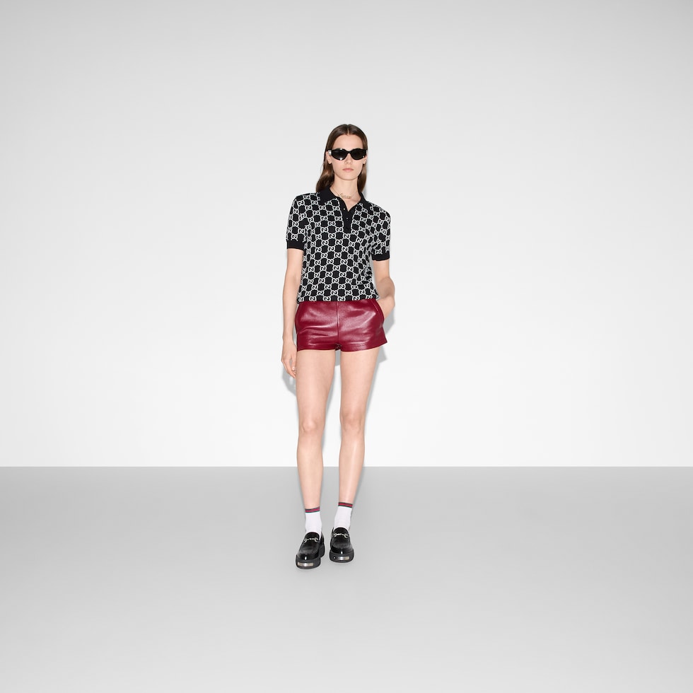 Reversible GG wool jacquard polo shirt in black and white