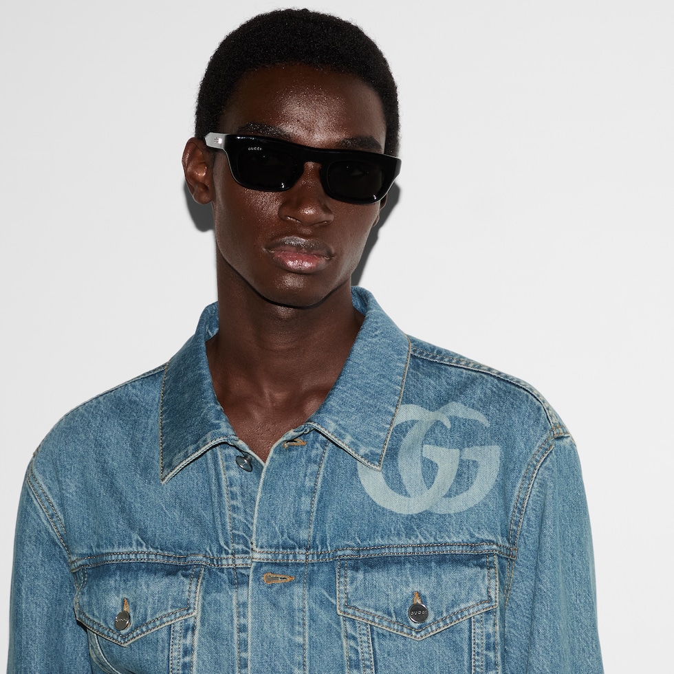 Lasered Double G denim jacket in blue | GUCCI® US