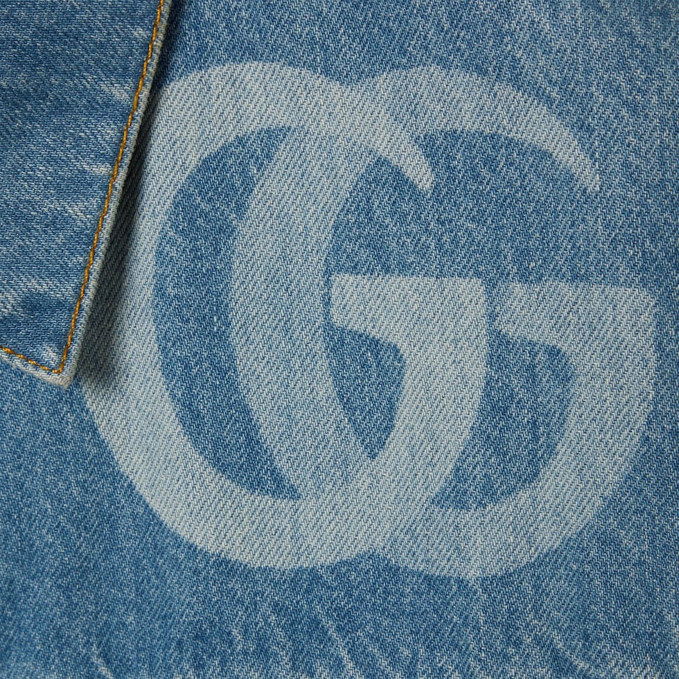 Lasered Double G denim jacket in blue | GUCCI® JP