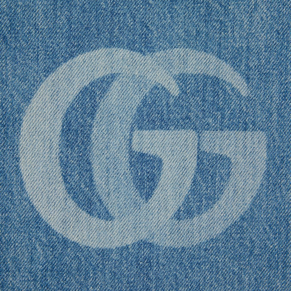 Lasered Double G denim pant in blue | GUCCI® US Lasered Double G denim pant in blue | GUCCI® US