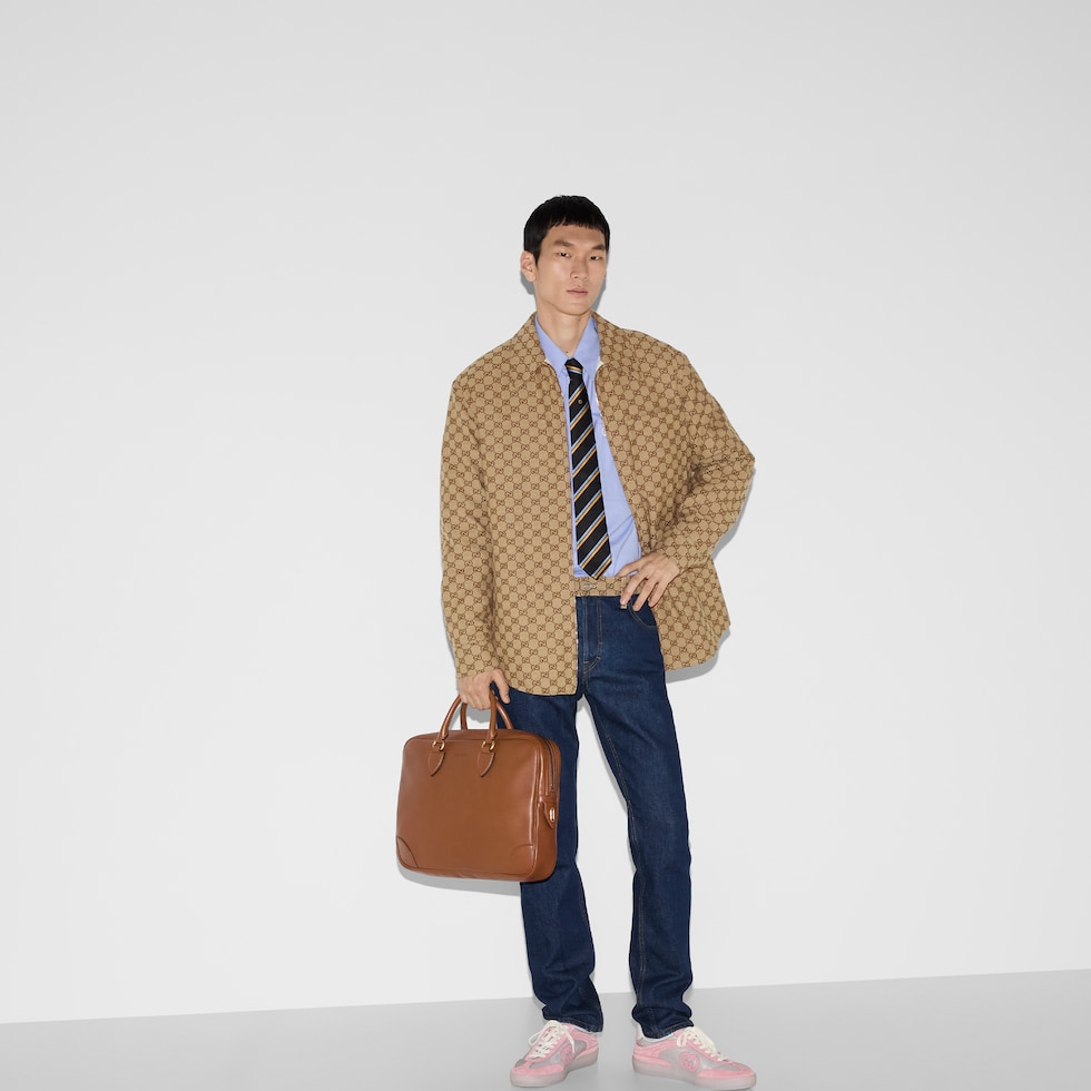 GG Emblem medium briefcase in brown leather | GUCCI® US GG Emblem medium briefcase in brown leather | GUCCI® US