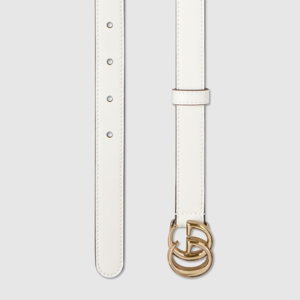 GG Marmont thin belt in white leather | GUCCI® US