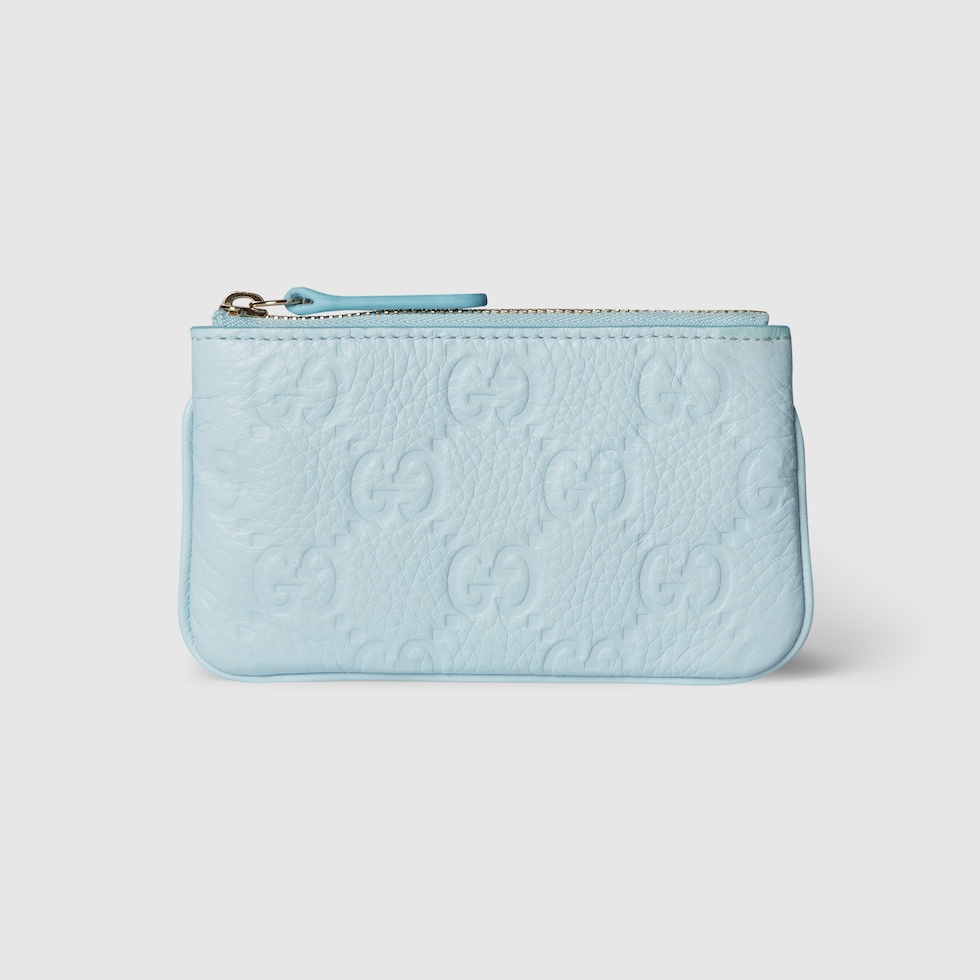GG Emblem key pouch in light blue leather | GUCCI® US