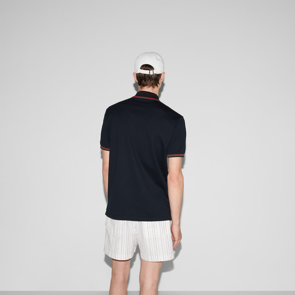Cotton polo shirt with embroidery in dark blue | GUCCI® US