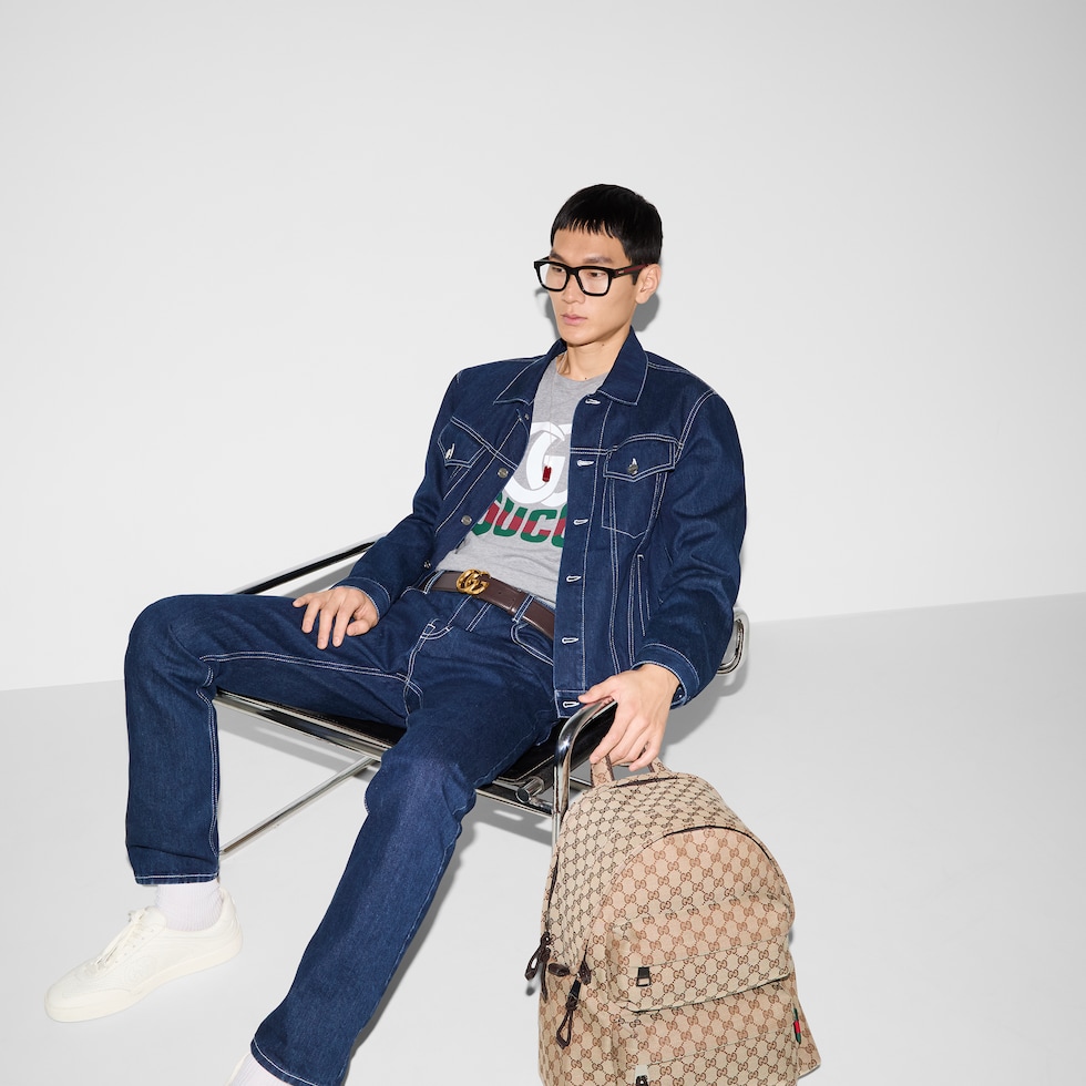 Printed cotton jersey T-shirt in grey mélange | GUCCI® US