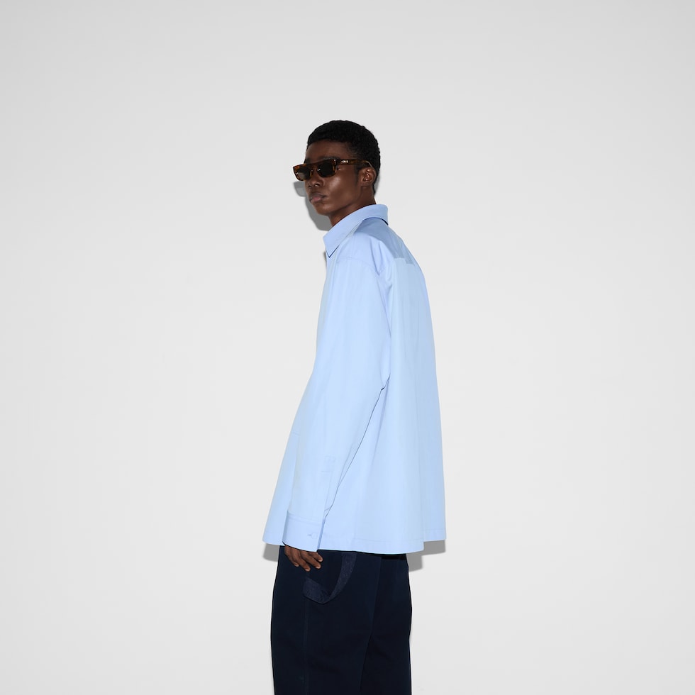 Embossed cotton poplin shirt in pale blue | GUCCI® SI