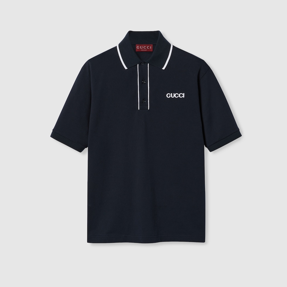 大人気新品  Embroidered cotton piquet polo shirt in navy | GUCCI® US スーツ