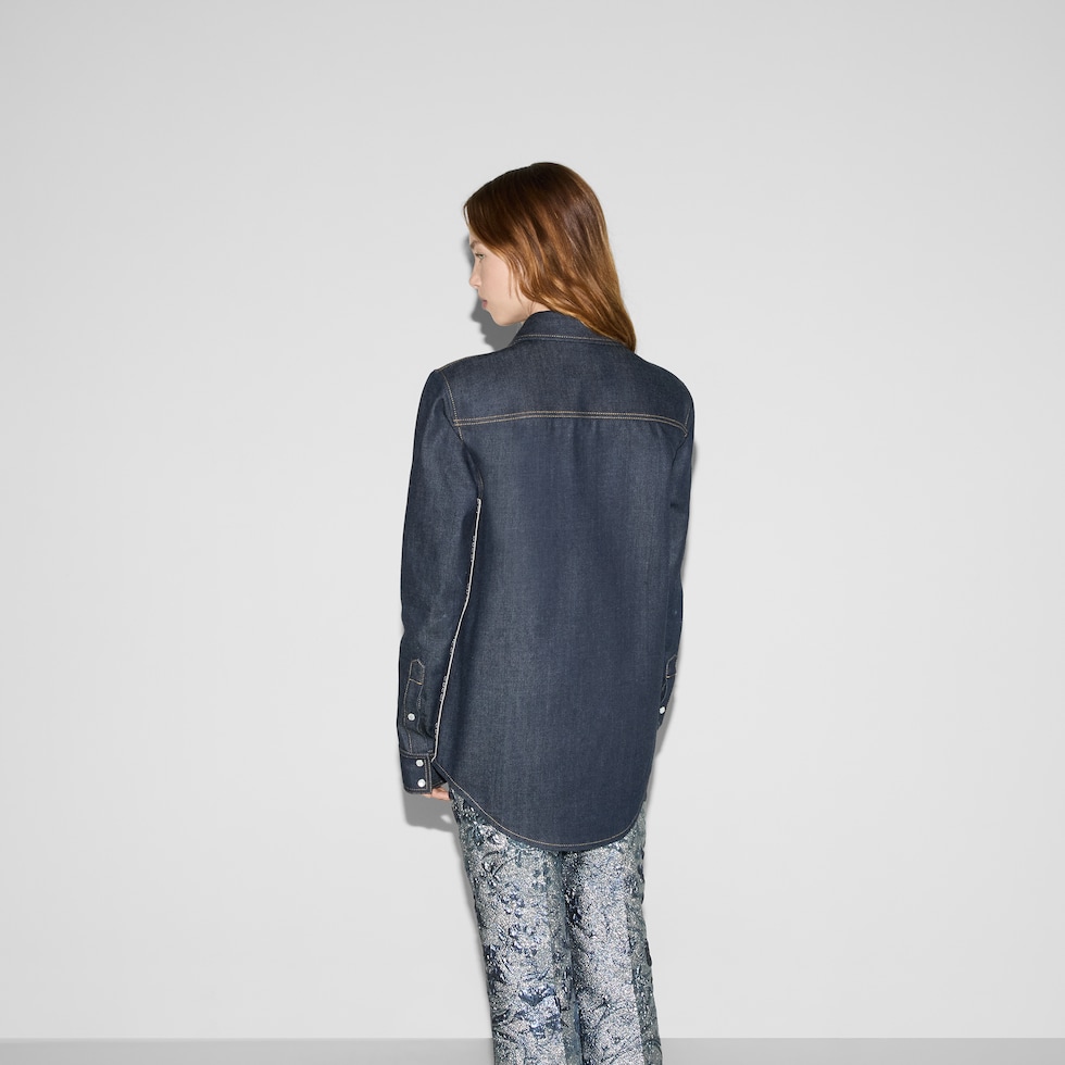 Denim shirt in dark blue | GUCCI® US