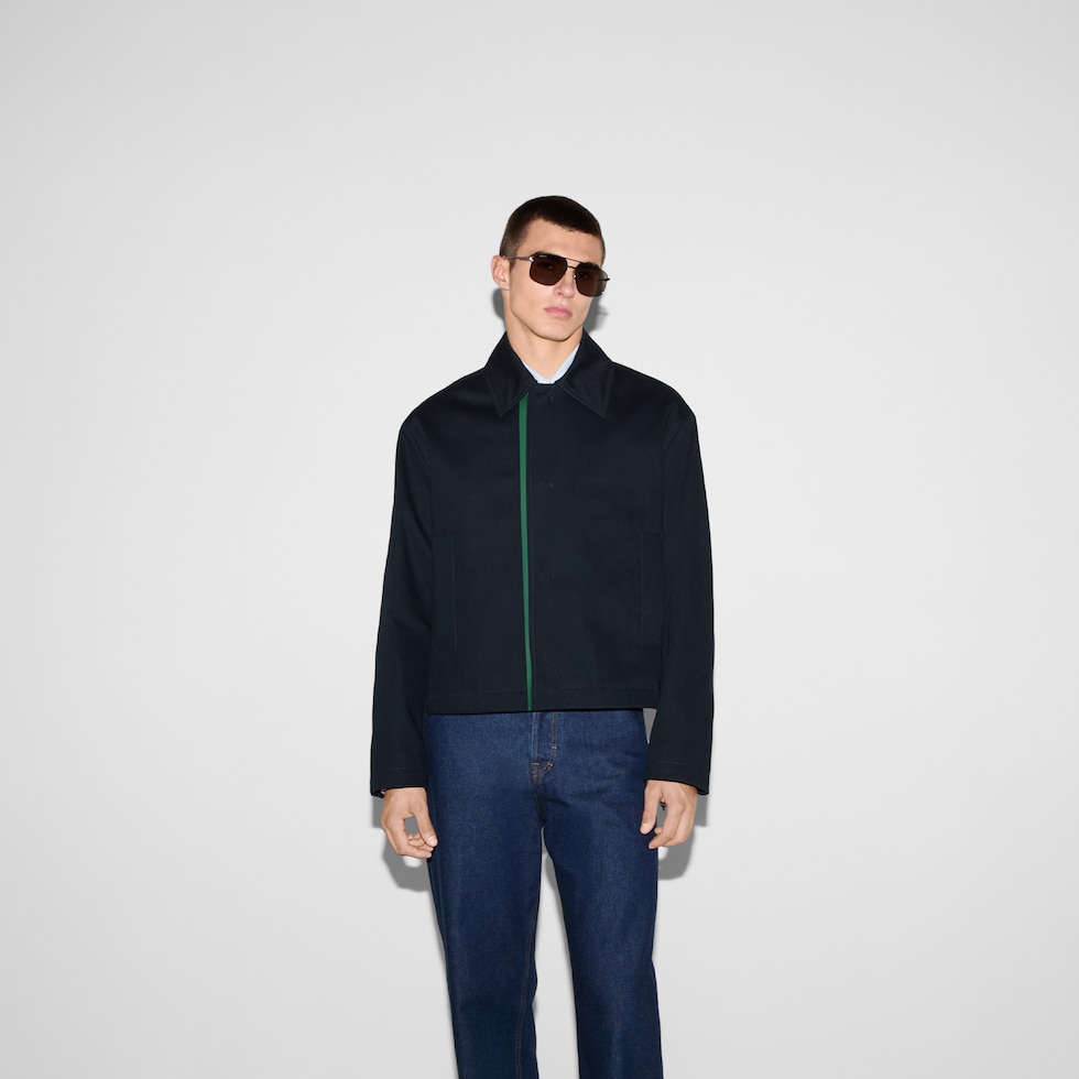 Embossed cotton gabardine jacket in dark blue | GUCCI® US Embossed cotton gabardine jacket in dark blue | GUCCI® US