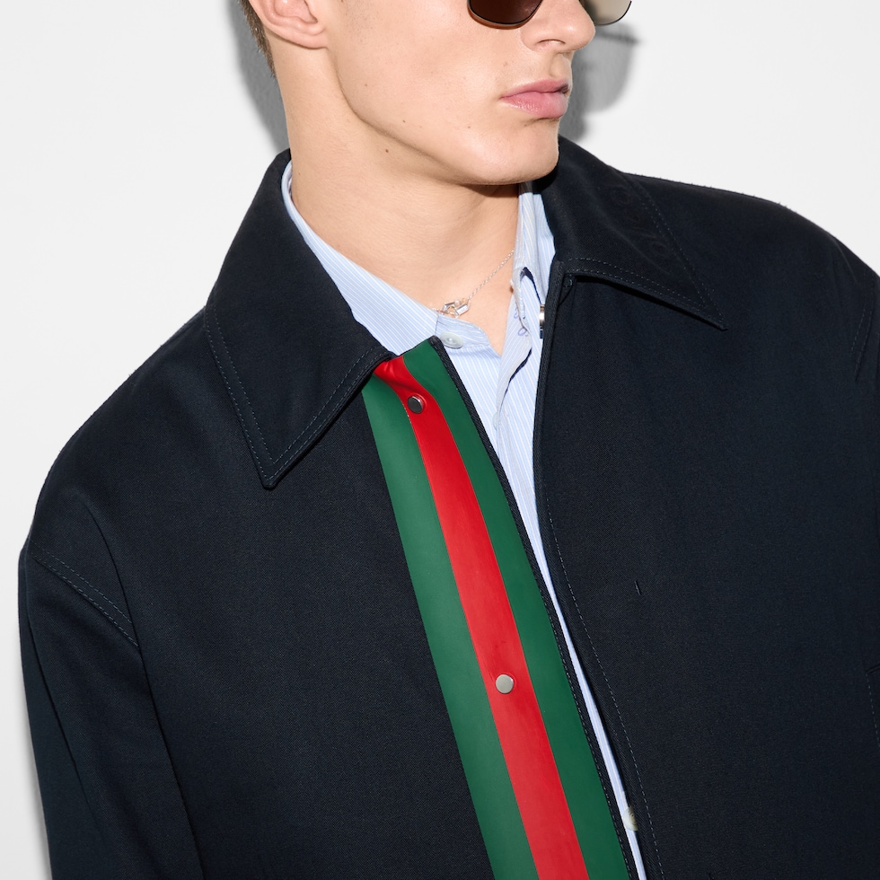 Embossed cotton gabardine jacket in dark blue | GUCCI® US