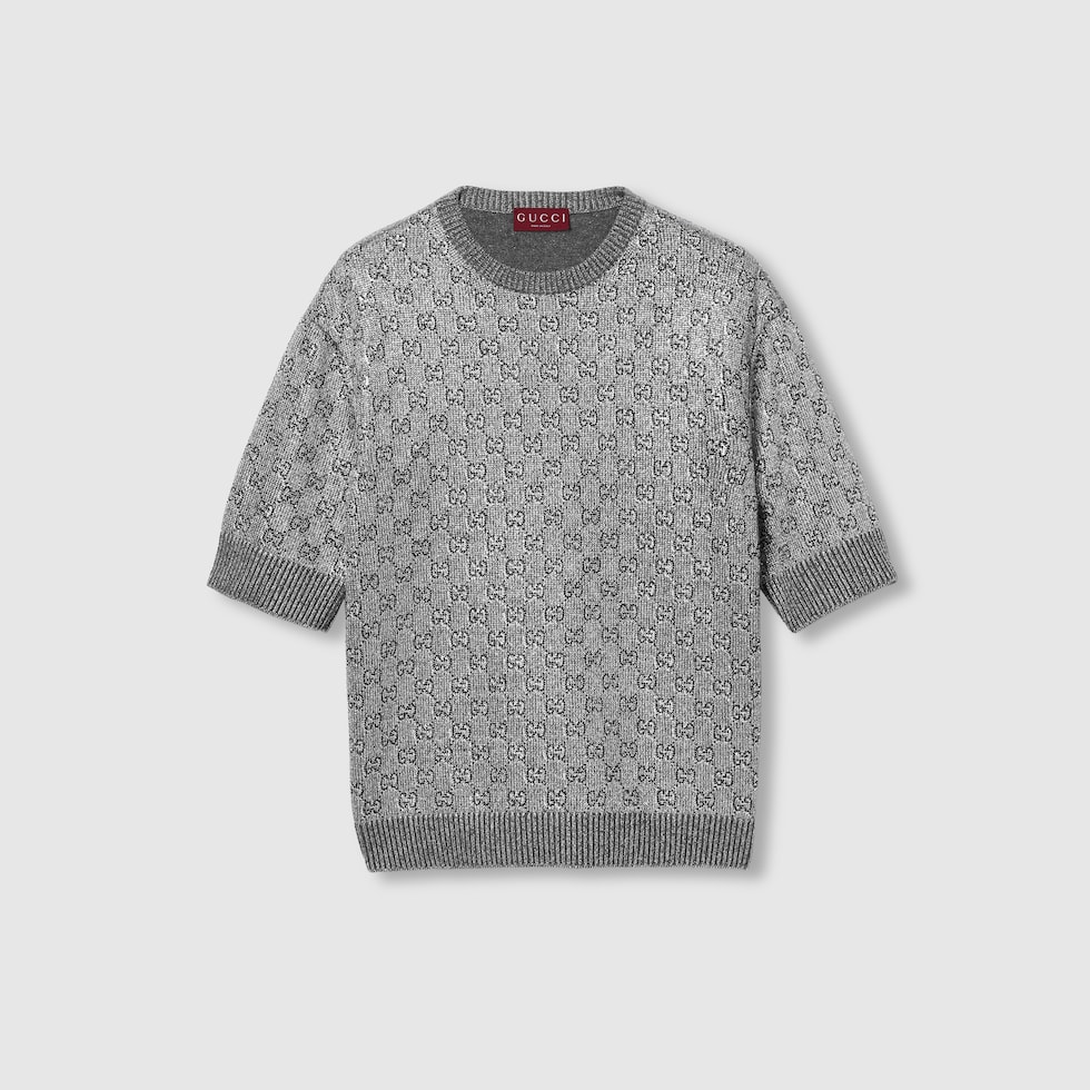 Embroidered wool and cashmere top in grey | GUCCI® US Embroidered wool and cashmere top in grey | GUCCI® US