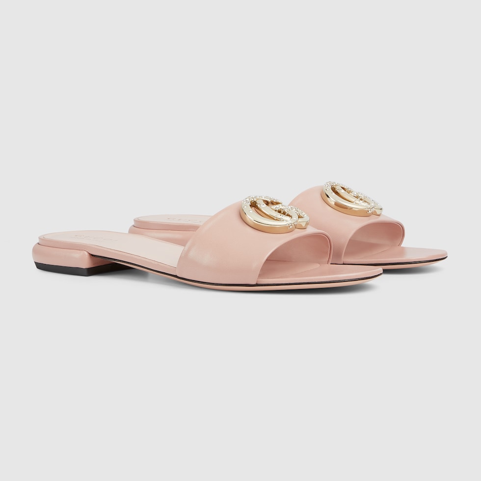 Women's Double G slide sandal in light pink leather | GUCCI® TH