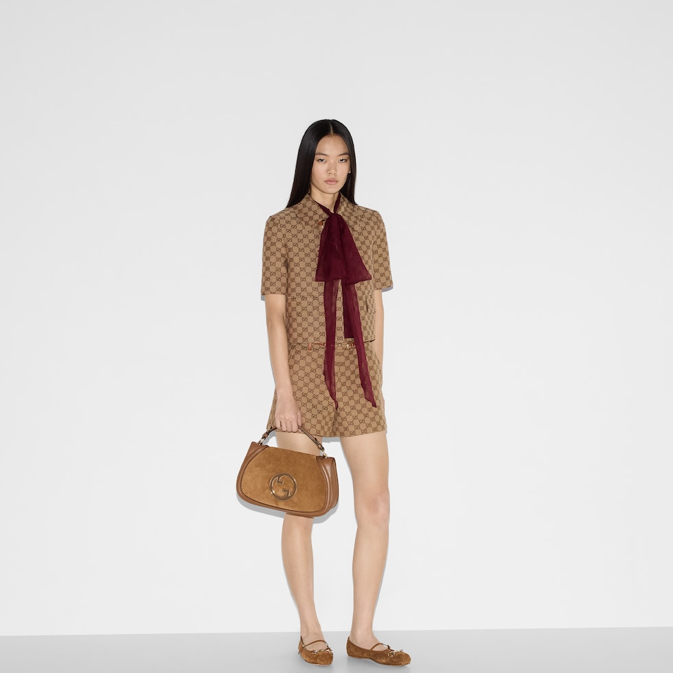 GG canvas shorts with Horsebit in camel and dark brown