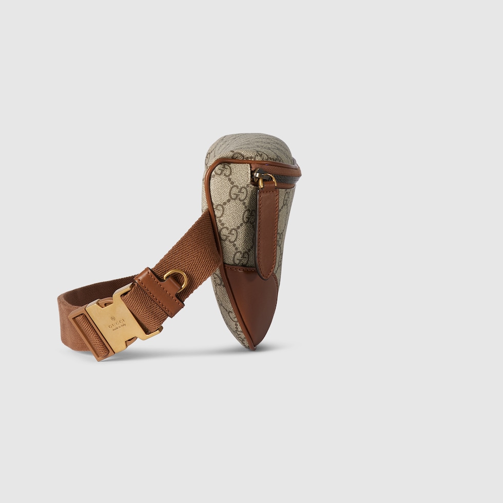 GG Emblem medium belt bag in beige and dark brown fabric GG Emblem medium belt bag in beige and dark brown fabric