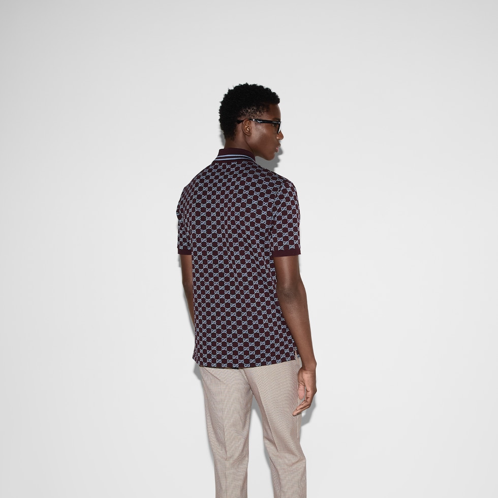 GG cotton piquet jacquard polo shirt in bordeaux and light GG cotton piquet jacquard polo shirt in bordeaux and light
