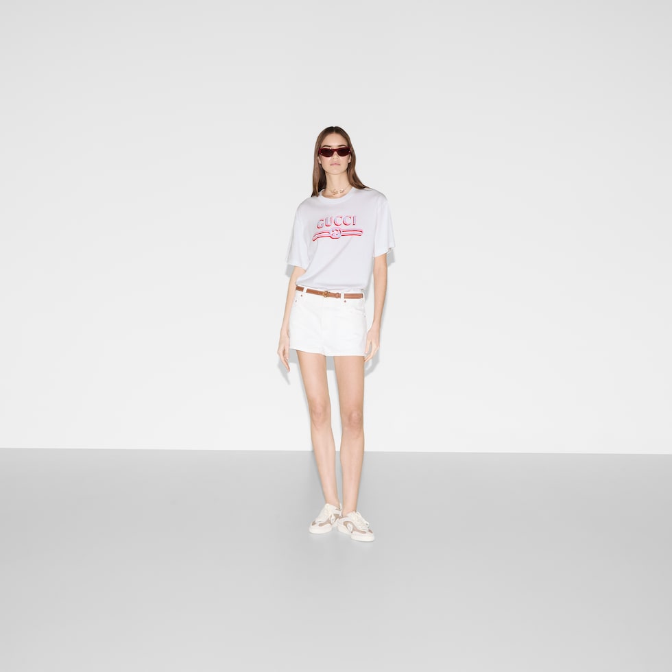 グッチ】「ストロベリーグッチ」コットンTシャツ 偽物☆送料込