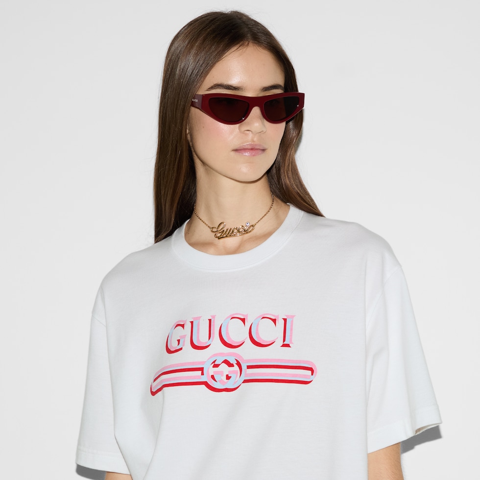 GUCCI ロゴプリント Tシャツ GG ホワイト GUCCIロゴ オーバーサイズ コットン Tシャツ ・ホワイト