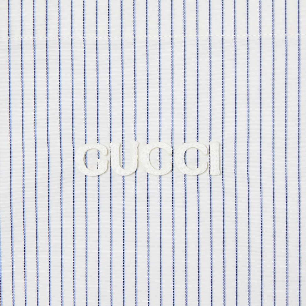 Embroidered striped cotton shirt in white and light blue Embroidered striped cotton shirt in white and light blue