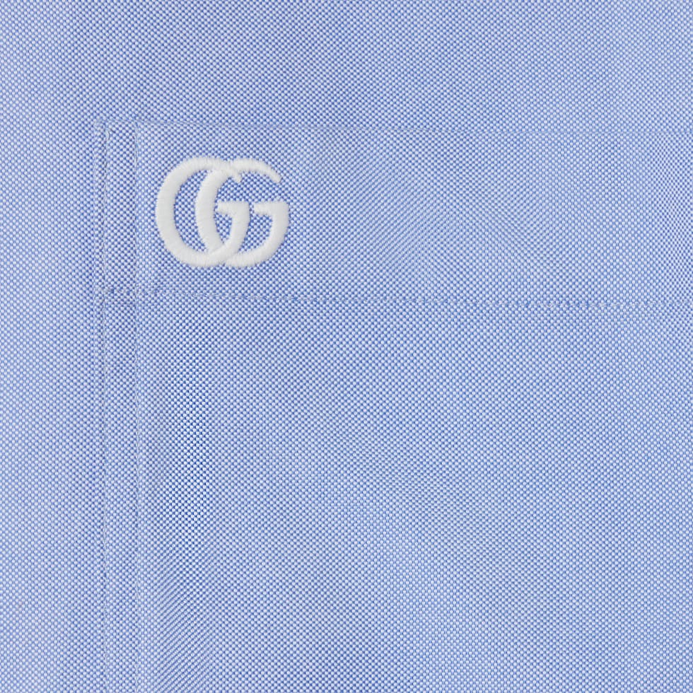 Embroidered Oxford cotton shirt in light blue | GUCCI® LU