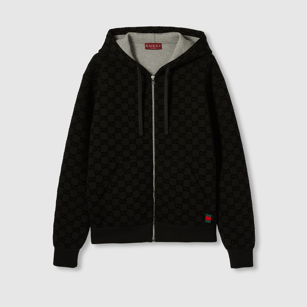 Printed jersey zip sweatshirt in black | GUCCI® US