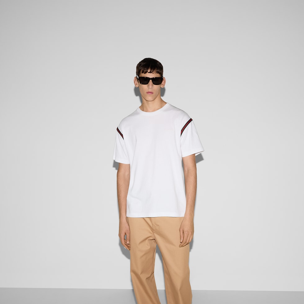 Cotton jersey T-shirt with Web in white | GUCCI® US