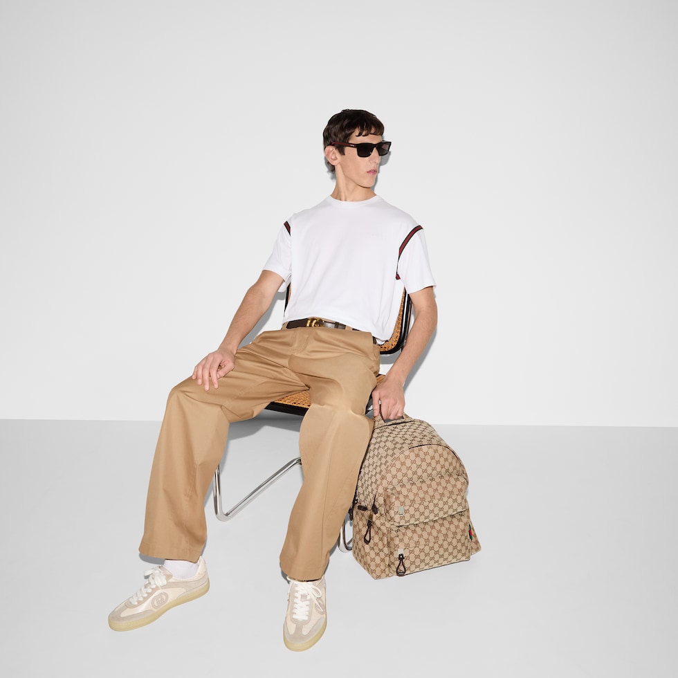Cotton jersey shorts with GG inserts in dark grey | GUCCI® US