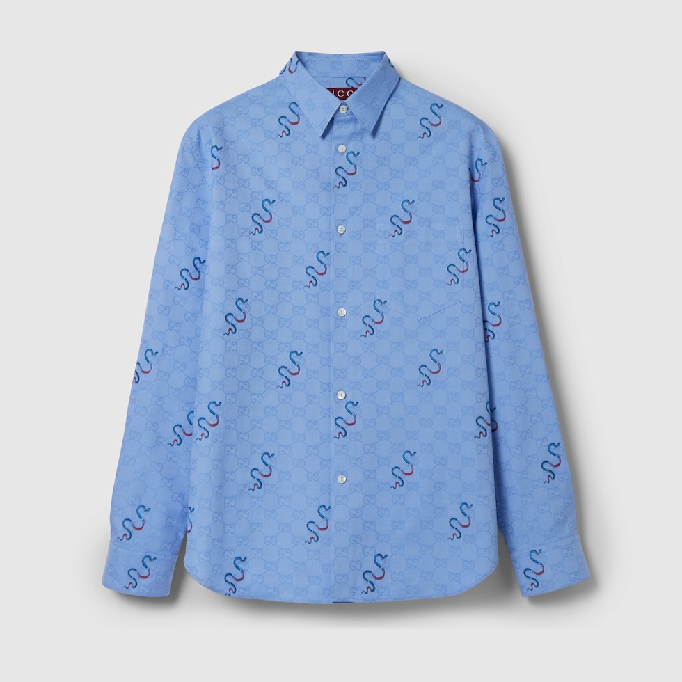 GG Oxford cotton shirt in light blue | GUCCI® US