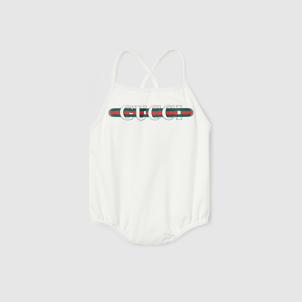 Baby printed lycra swimsuit in white | GUCCI® UK