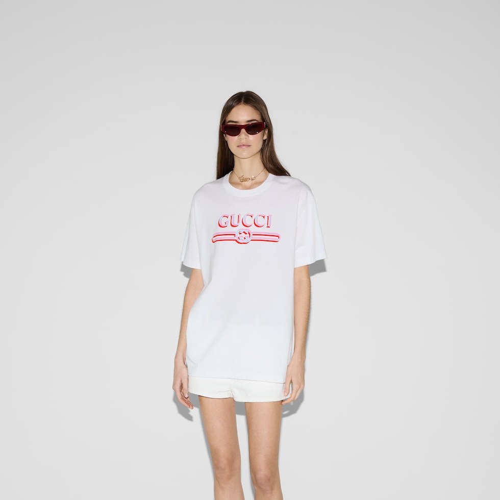 グッチ】「ストロベリーグッチ」コットンTシャツ 偽物☆送料込