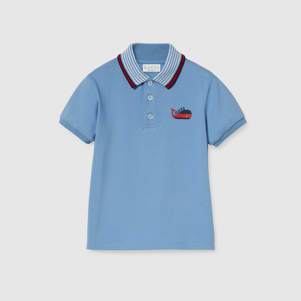 Children's cotton polo shirt with embroidery in light blue