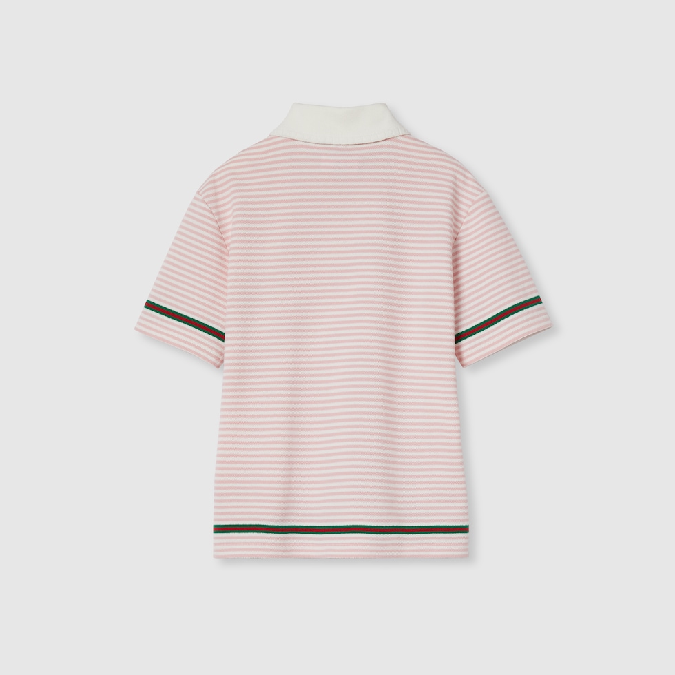 Children's embroidered cotton polo in white and pink | GUCCI® US Children's embroidered cotton polo in white and pink | GUCCI® US