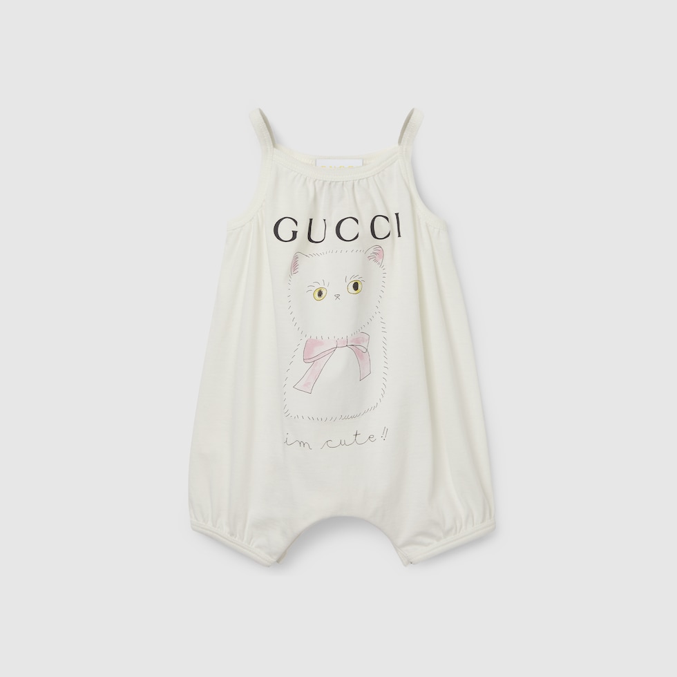 Baby printed cotton one-piece in white | GUCCI® US Baby printed cotton one-piece in white | GUCCI® US