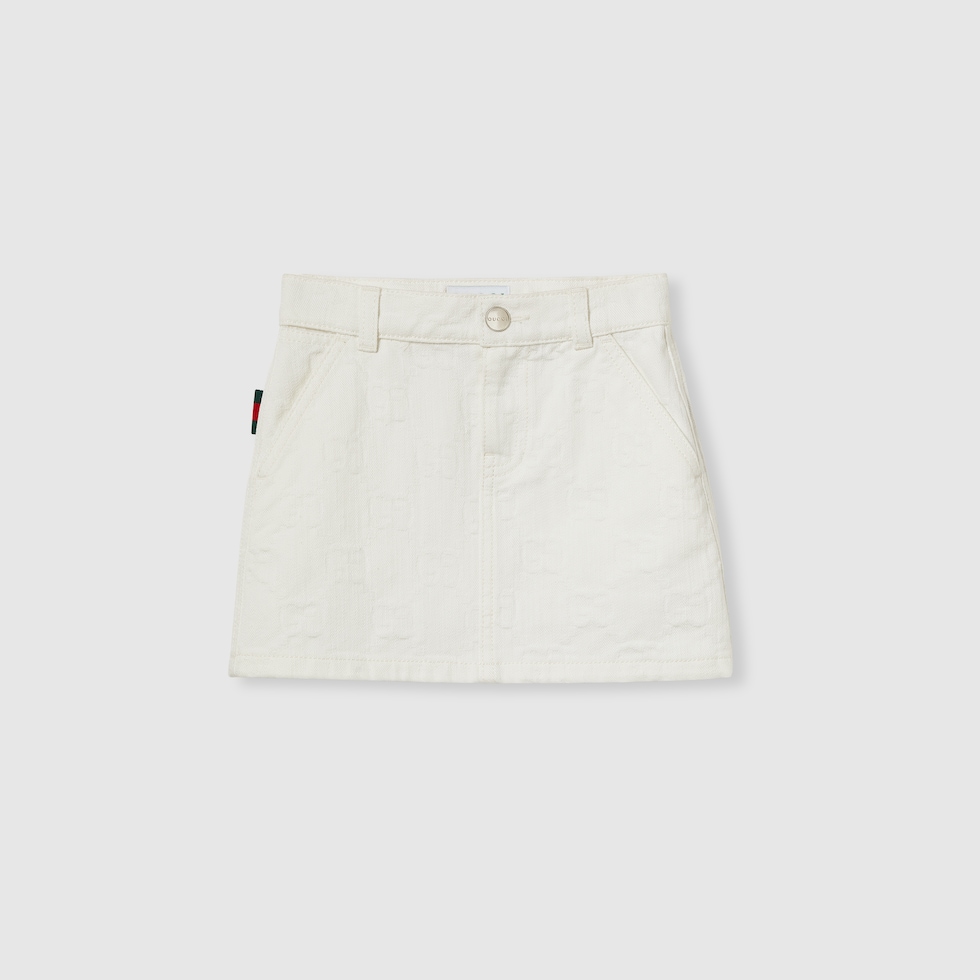 GUCCI グッチチルドレン デニムスカート　12Y チルドレンズ〕ウェブ ストライプ GGデニム スカート ・ホワイト