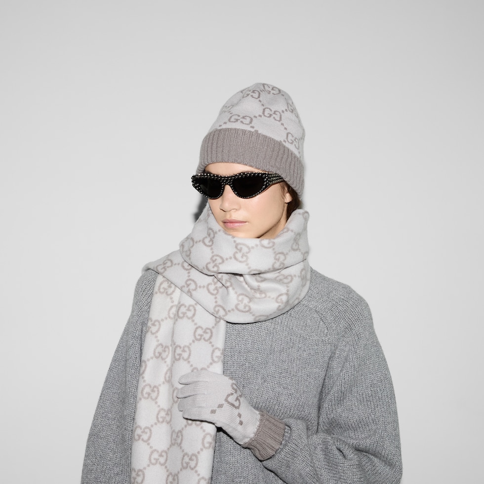 GG カシミア ジャカード キャップ ・アイボリー＆ライトグレー | GUCCI公式