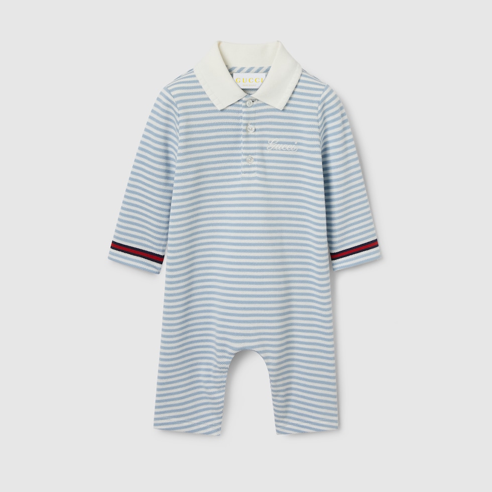【美品】GUCCI  ワンピース　ベビー Baby embroidered cotton one-piece in white and light blue