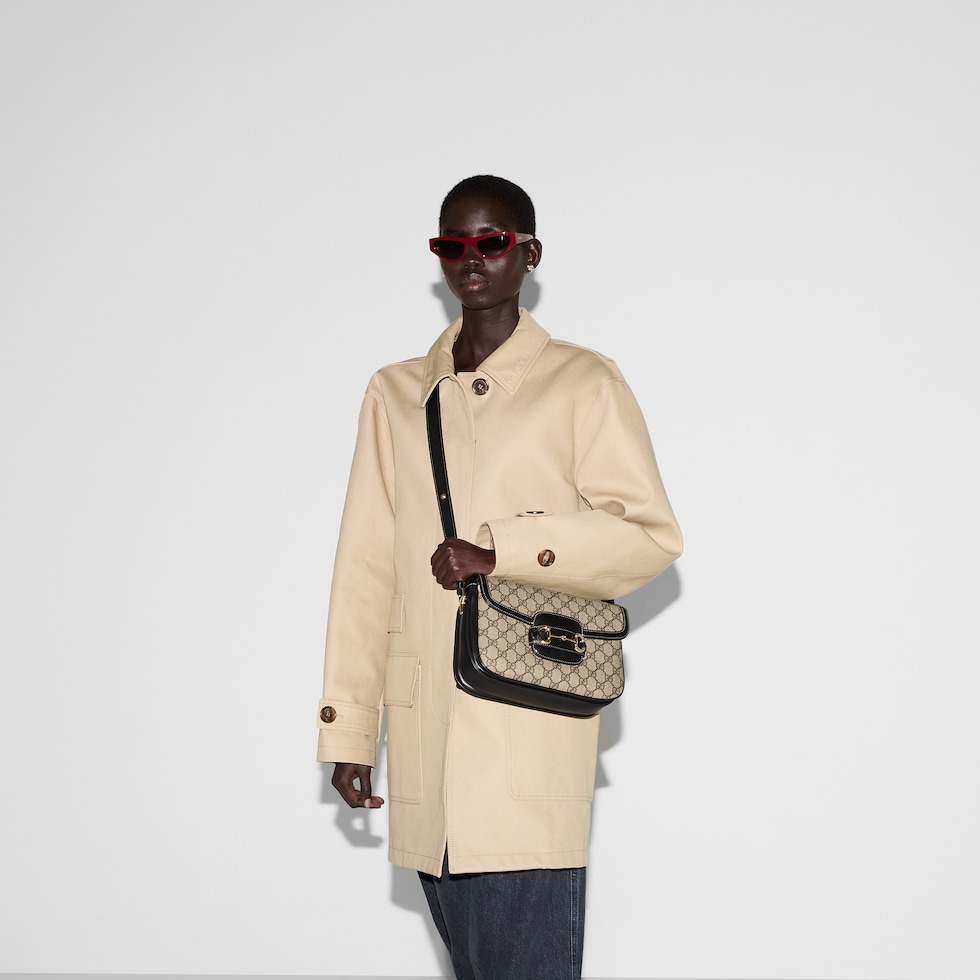 Gucci Horsebit 1955 Soft small shoulder bag in beige and dark brown fabric  | GUCCI® US