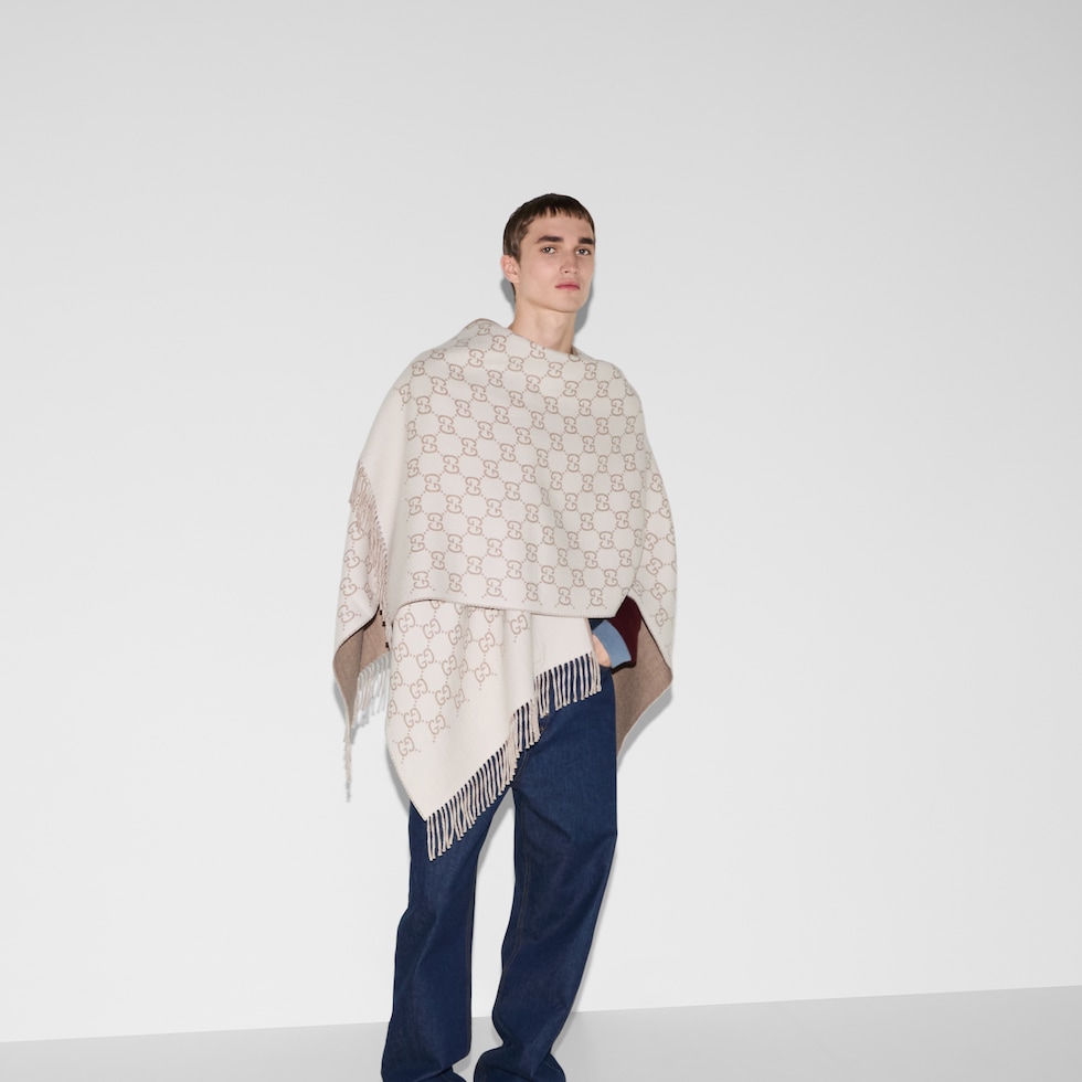 GG wool jacquard cape in off white and beige | GUCCI® UK