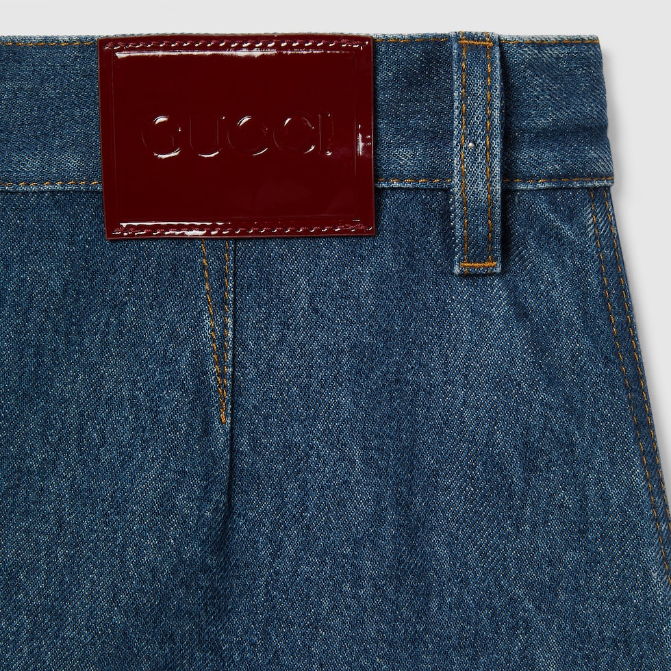 Mid-length denim skirt in dark blue | GUCCI® US