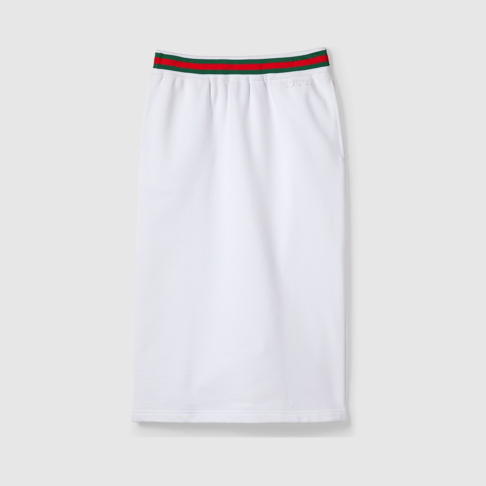 美品☆GUCCI☆ホワイト タイトスカート ひざ丈 コットン混紡☆ 美品☆GUCCI☆ホワイト タイトスカート ひざ丈 コットン混紡☆