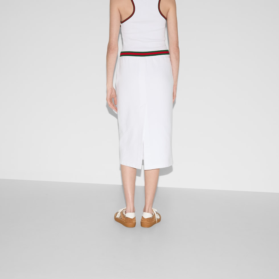 スカート GUCCI COTTON JERSEY SKIRT WITH WEB DETAIL Cotton jersey skirt with Web in white | GUCCI® UK