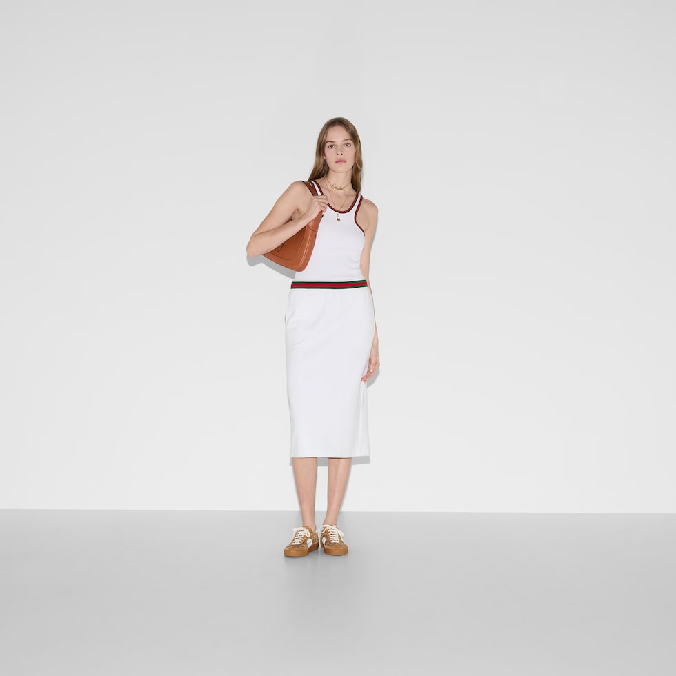 スカート GUCCI COTTON JERSEY SKIRT WITH WEB DETAIL Cotton jersey skirt with Web in white | GUCCI® GR