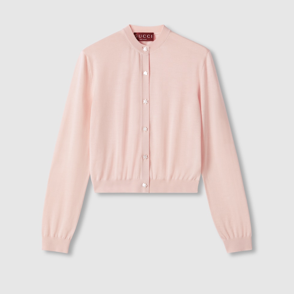 Super fine cashmere silk cardigan in light pink | GUCCI® US