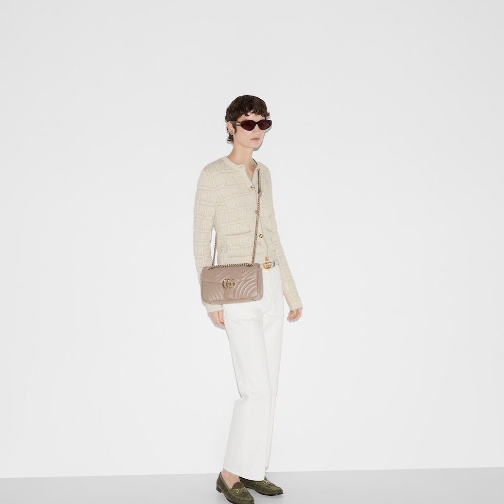 GUCCI マーモント GGマーモント〕ミディアム ショルダーバッグ ・トープ レザー