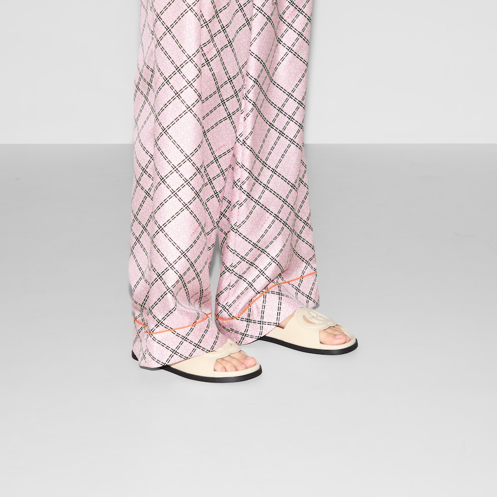 Women's Interlocking G slide sandal in ivory leather | GUCCI® US Women's Interlocking G slide sandal in ivory leather | GUCCI® US