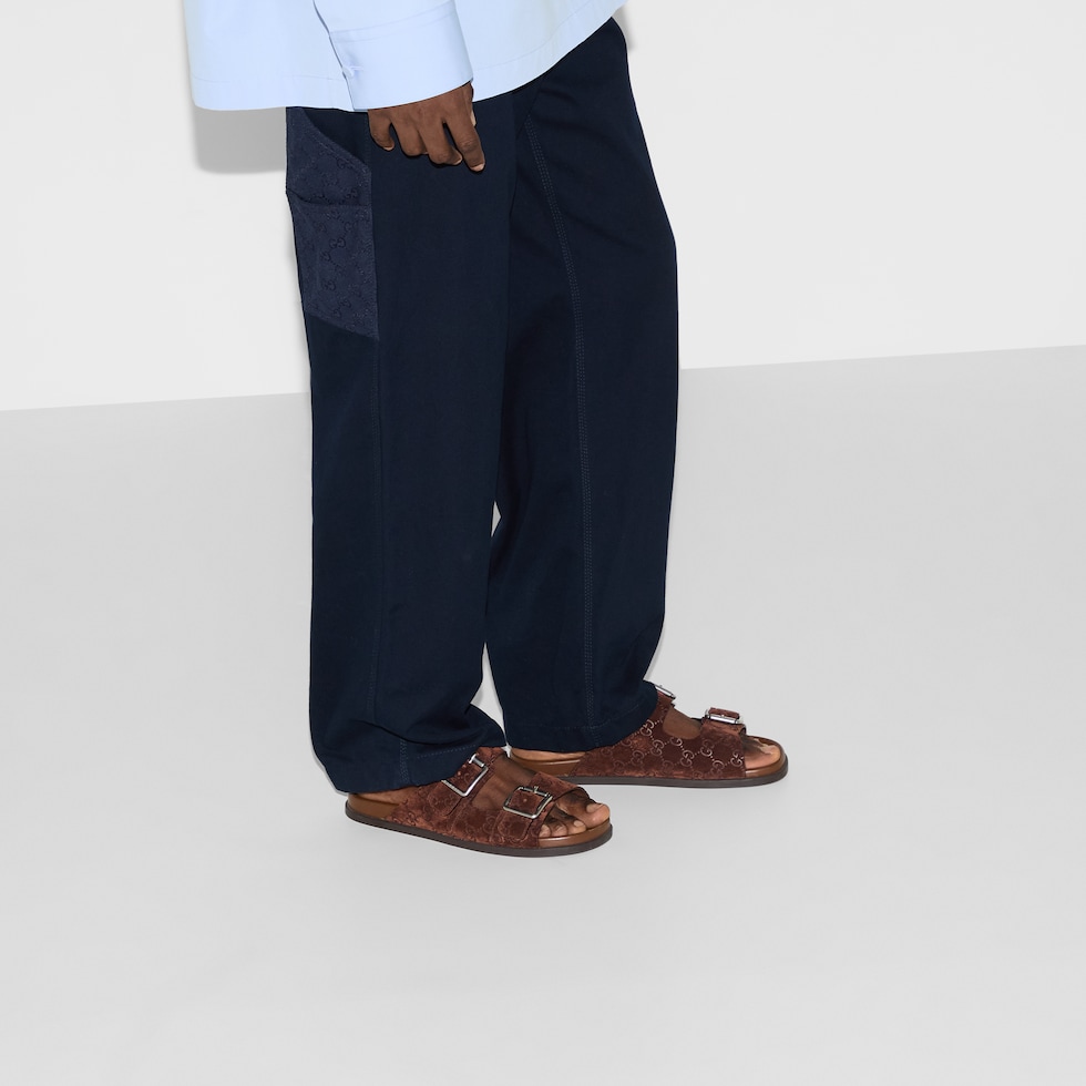 Men's slide sandal in brown GG suede | GUCCI® PL