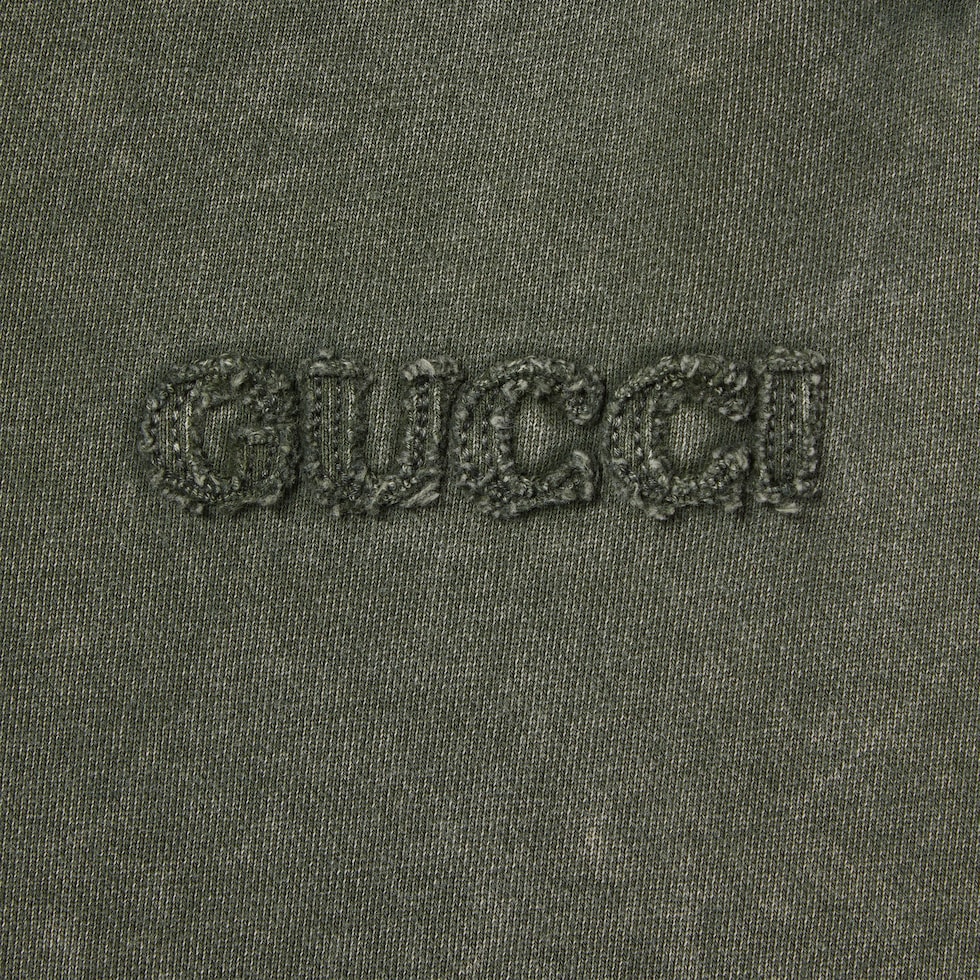 新品　GUCCI コットンパンツ Embroidered cotton jogging pant in dark green | GUCCI® US