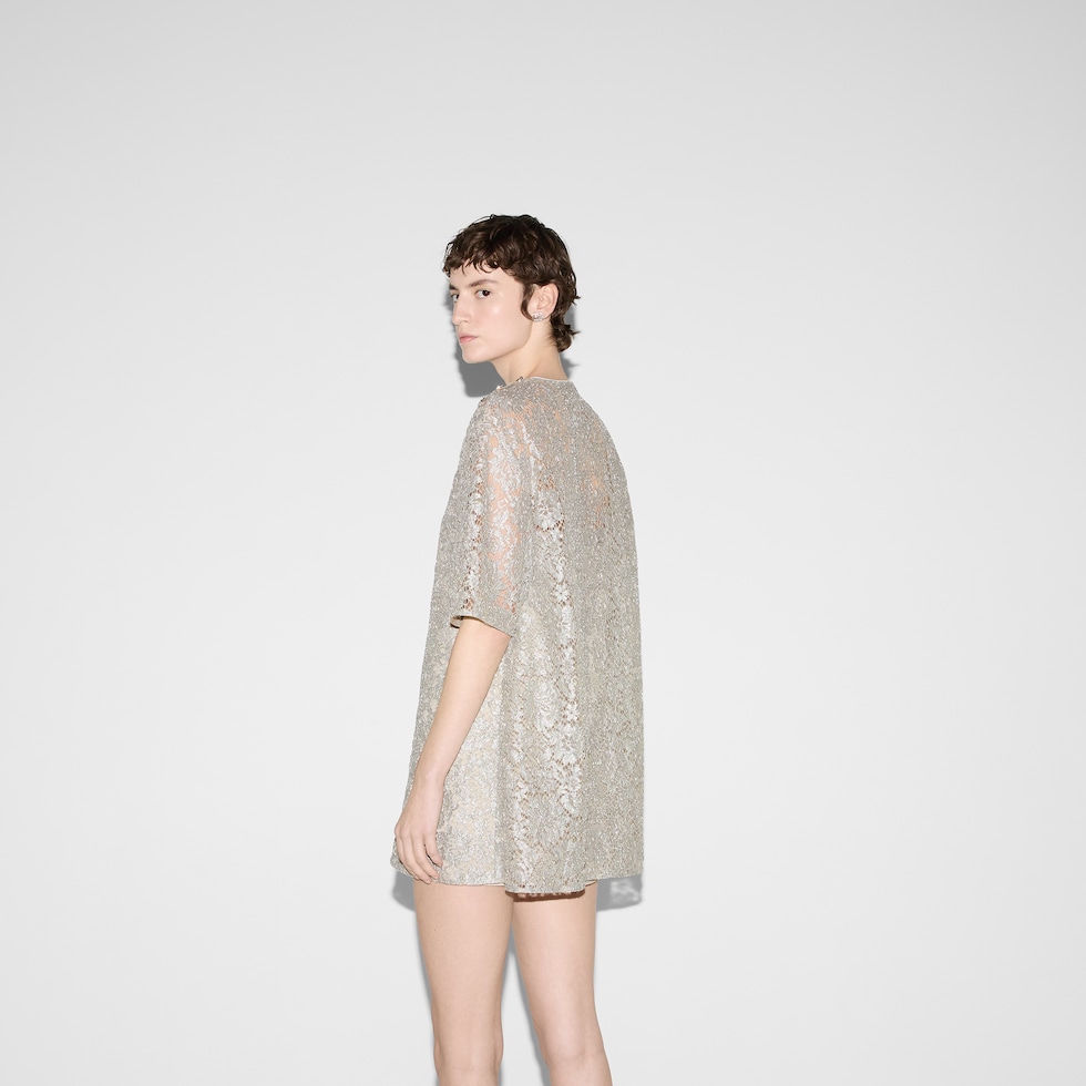 Floral lace lamé top in grey | GUCCI® US