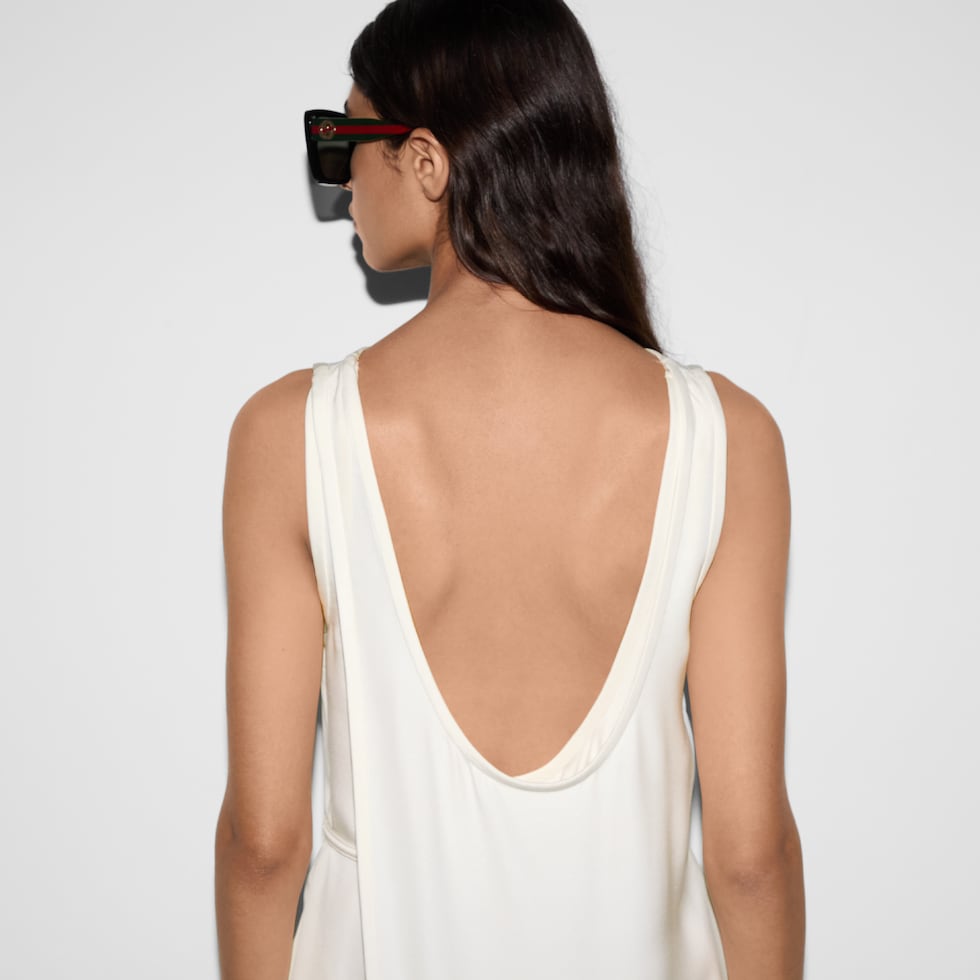 Long silk cady dress in ivory | GUCCI® US