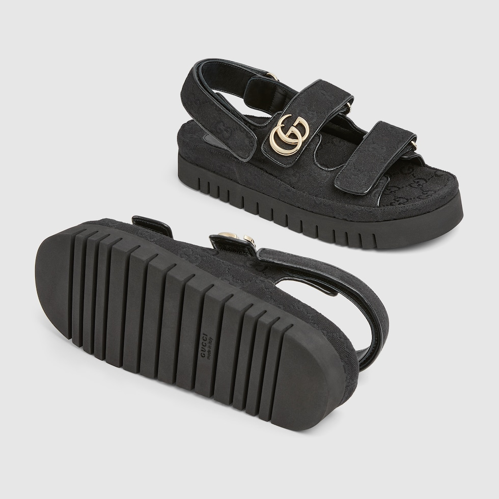 【GUCCI】Interlocking G Strap Sandals Black Gucci Interlocking G leather platform sandals Gucci