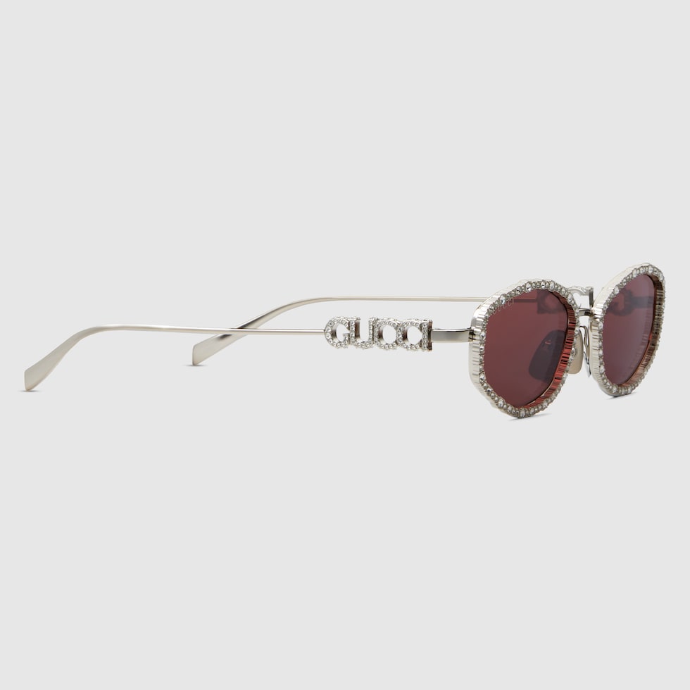 Oval frame sunglasses in silver-toned | GUCCI® US